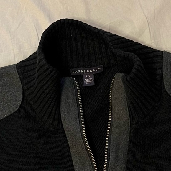 Paraphrase Black and Gray Full Zip Sweater with Knit Design - Picture 2 of 6